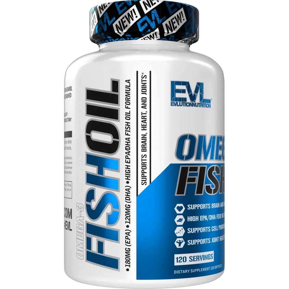 High Potency Fish Oil Pills 120Ct - EVL Nutrition Omega-3 Supplement 1000Mg with EPA/DHA Fatty Acids