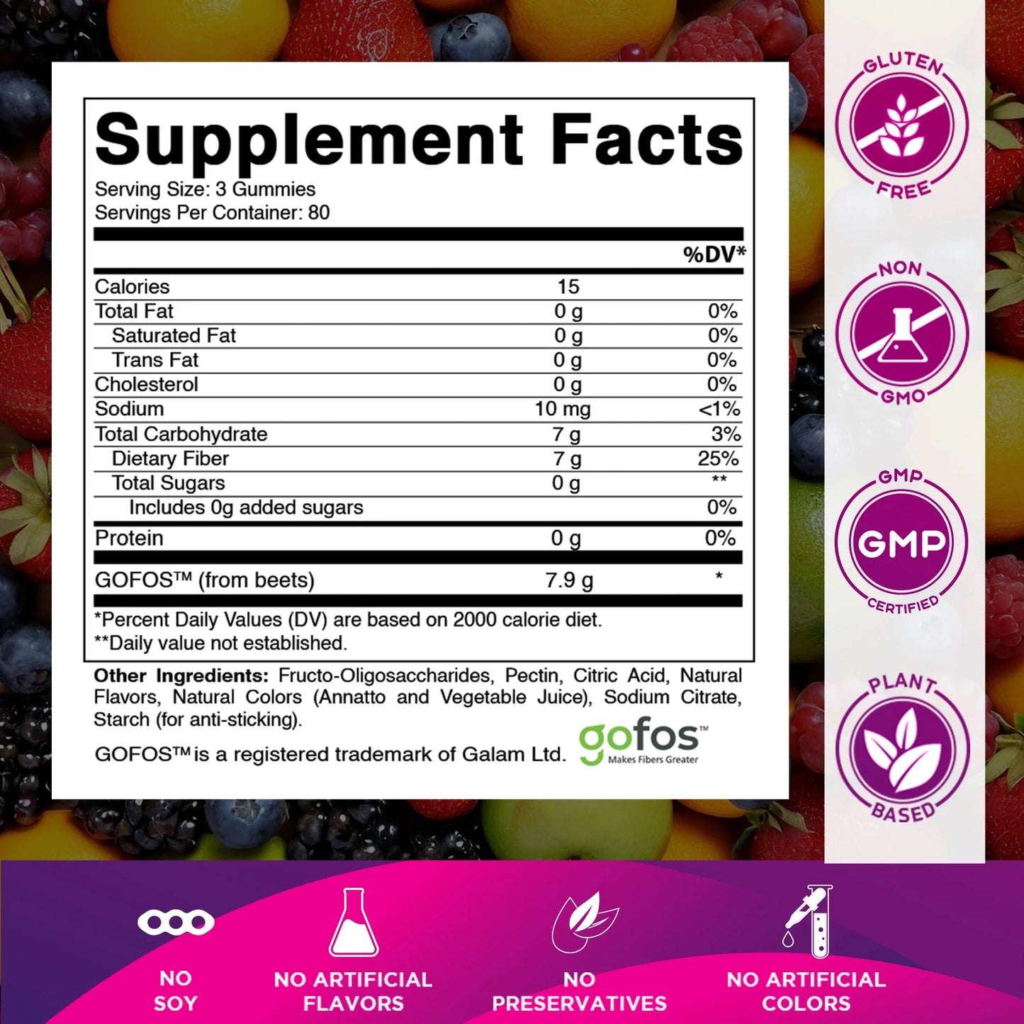 Prebiotic Fiber Gummies for Adults, 7G Extra Strength, Zero Sugar Added, 240 Pectin Based Gummies, Digestive Health & Regularity Support