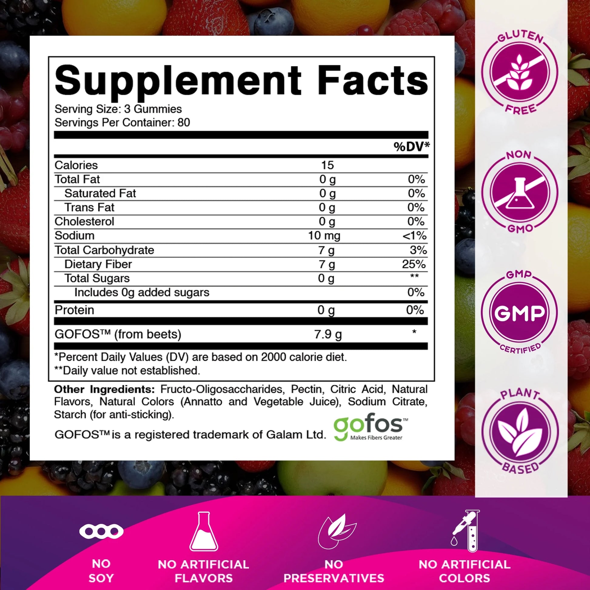 Prebiotic Fiber Gummies for Adults, 7G Extra Strength, Zero Sugar Added, 240 Pectin Based Gummies, Digestive Health & Regularity Support