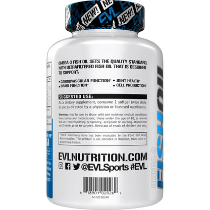 High Potency Fish Oil Pills 120Ct - EVL Nutrition Omega-3 Supplement 1000Mg with EPA/DHA Fatty Acids