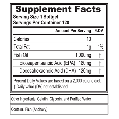 High Potency Fish Oil Pills 120Ct - EVL Nutrition Omega-3 Supplement 1000Mg with EPA/DHA Fatty Acids